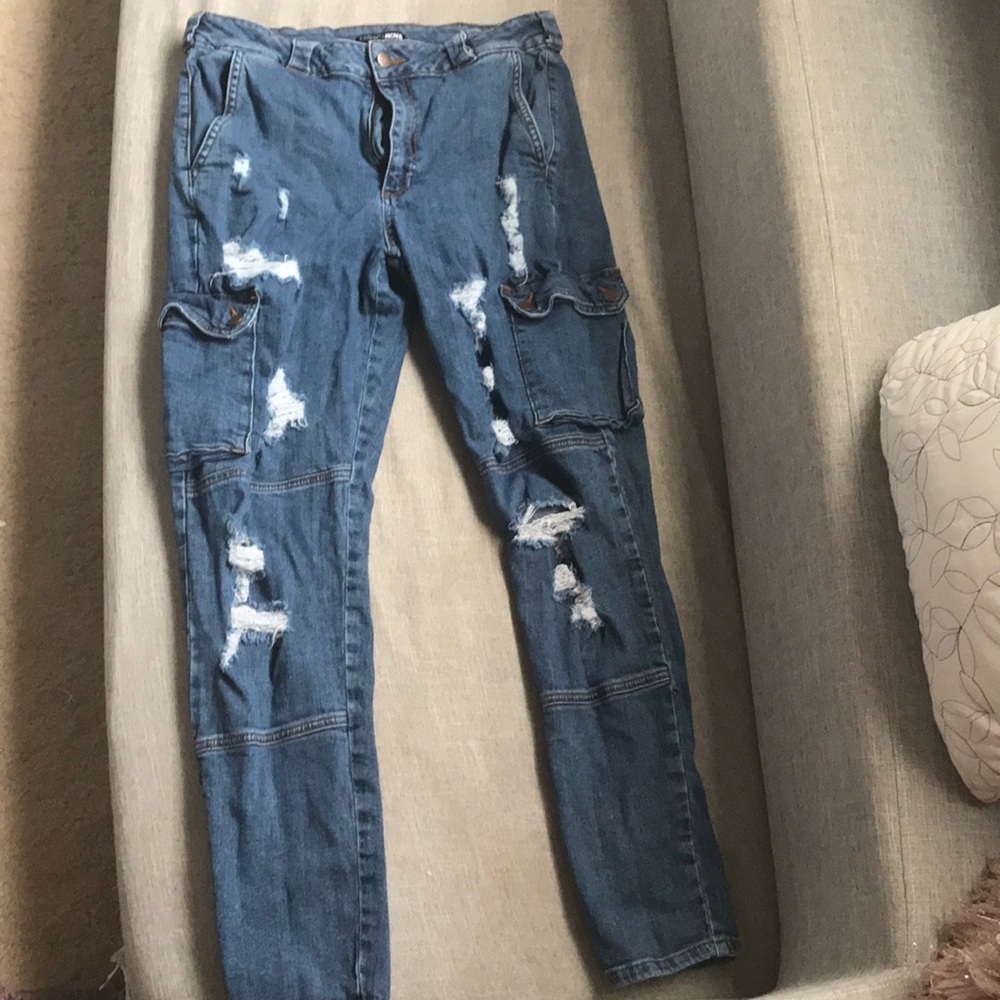 High waisted cargo jeans
